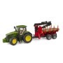 Bruder tractor John Deere 7R 350 cu remorca forestiera si 4 busteni